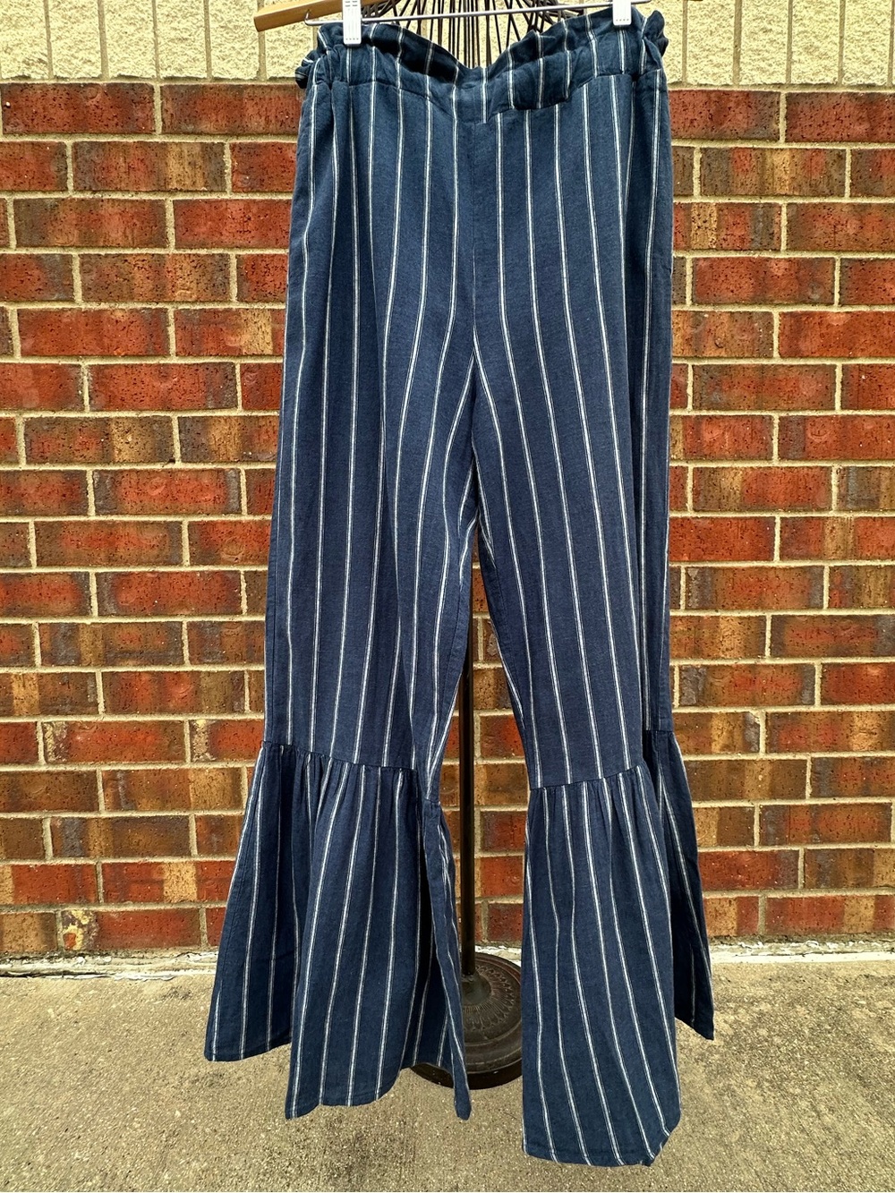 GB Striped Palazzo Pants Linen Cotton Wide Leg Trouser BOHO Beachy Trousers